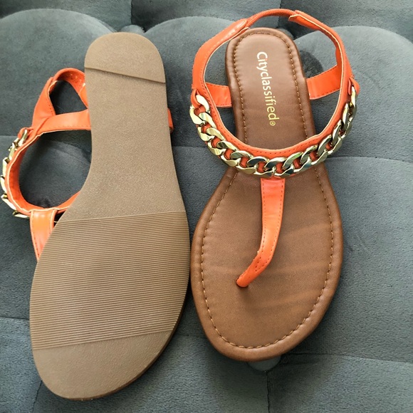 Slingback Thong Sandals 5.5 Orange W/ Gold Chain🆕 - Picture 2 of 5